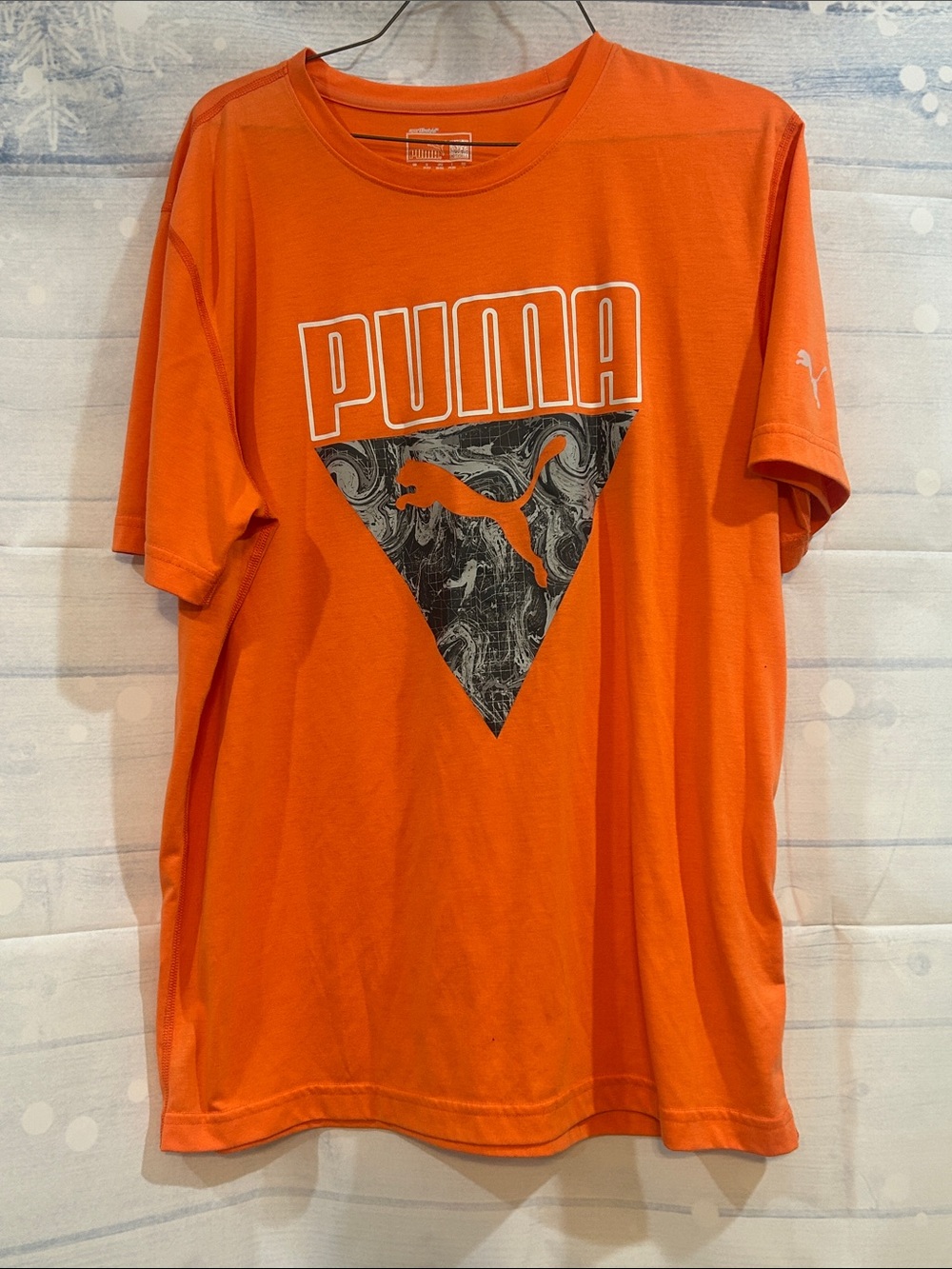 Puma Orange Short-Sleeve Graphic Tee with Marble Triangle Logo